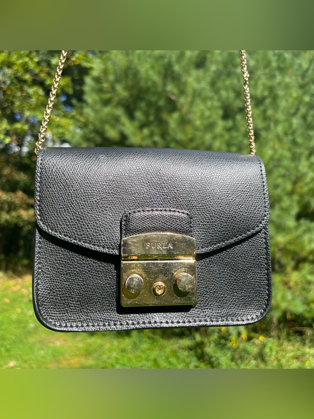 Furla Black Crossbody Bag with Gold Hardware